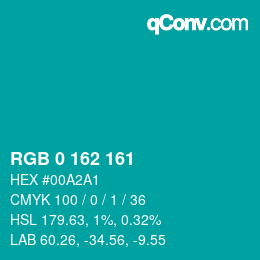 Color code: RGB 0 162 161 | qconv.com