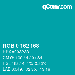 Color code: RGB 0 162 168 | qconv.com