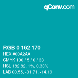 Color code: RGB 0 162 170 | qconv.com
