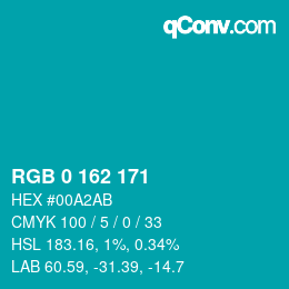 Color code: RGB 0 162 171 | qconv.com