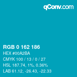 カラーコード: RGB 0 162 186 | qconv.com
