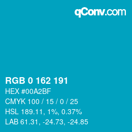 カラーコード: RGB 0 162 191 | qconv.com