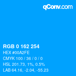 Color code: RGB 0 162 254 | qconv.com