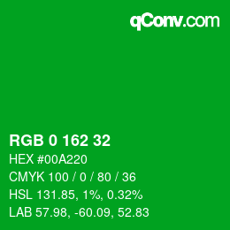 Color code: RGB 0 162 32 | qconv.com