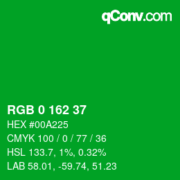 カラーコード: RGB 0 162 37 | qconv.com