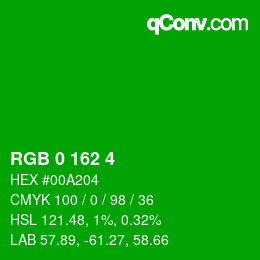 カラーコード: RGB 0 162 4 | qconv.com