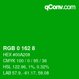 Farbcode: RGB 0 162 8 | qconv.com