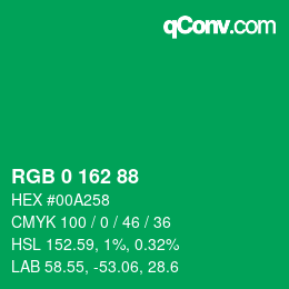 カラーコード: RGB 0 162 88 | qconv.com