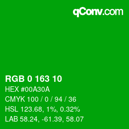 Color code: RGB 0 163 10 | qconv.com