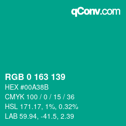 Farbcode: RGB 0 163 139 | qconv.com