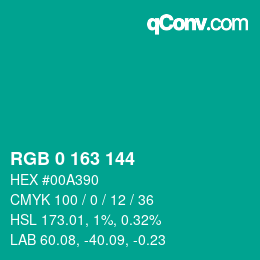 Color code: RGB 0 163 144 | qconv.com