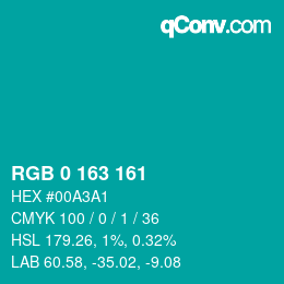 Color code: RGB 0 163 161 | qconv.com