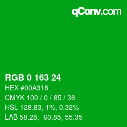 Color code: RGB 0 163 24 | qconv.com