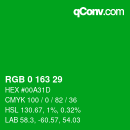 Color code: RGB 0 163 29 | qconv.com