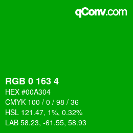 颜色代码: RGB 0 163 4 | qconv.com