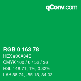 Color code: RGB 0 163 78 | qconv.com