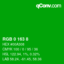 Color code: RGB 0 163 8 | qconv.com