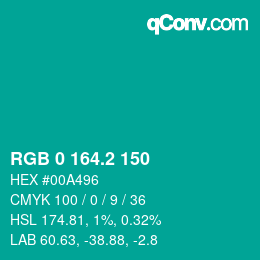 カラーコード: RGB 0 164.2 150 | qconv.com