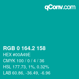 カラーコード: RGB 0 164.2 158 | qconv.com