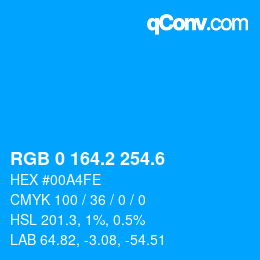 カラーコード: RGB 0 164.2 254.6 | qconv.com