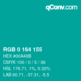 Color code: RGB 0 164 155 | qconv.com