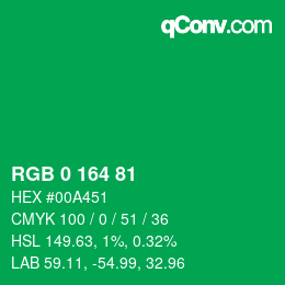 颜色代码: RGB 0 164 81 | qconv.com