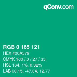 Color code: RGB 0 165 121 | qconv.com