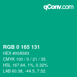 Farbcode: RGB 0 165 131 | qconv.com