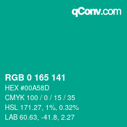 Color code: RGB 0 165 141 | qconv.com
