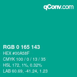 カラーコード: RGB 0 165 143 | qconv.com