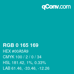 Color code: RGB 0 165 169 | qconv.com