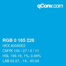 颜色代码: RGB 0 165 226 | qconv.com