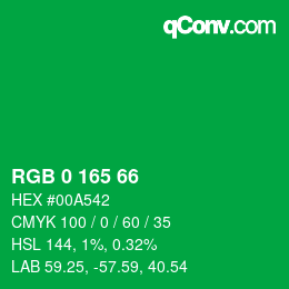 Color code: RGB 0 165 66 | qconv.com