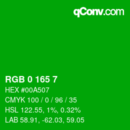 Color code: RGB 0 165 7 | qconv.com