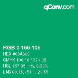 Color code: RGB 0 166 105 | qconv.com