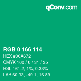 Color code: RGB 0 166 114 | qconv.com
