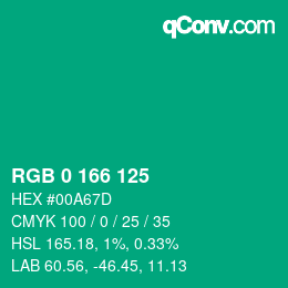 Color code: RGB 0 166 125 | qconv.com