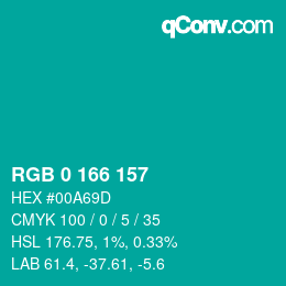 Color code: RGB 0 166 157 | qconv.com