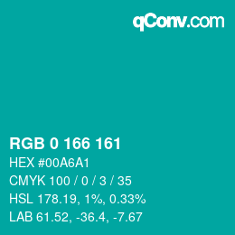 Color code: RGB 0 166 161 | qconv.com