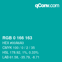 Color code: RGB 0 166 163 | qconv.com