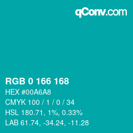 Color code: RGB 0 166 168 | qconv.com