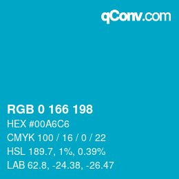 Color code: RGB 0 166 198 | qconv.com