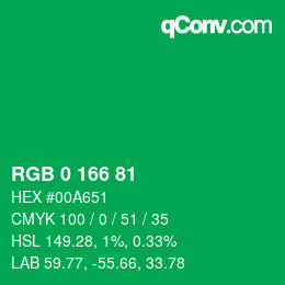 颜色代码: RGB 0 166 81 | qconv.com