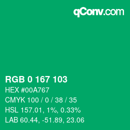 カラーコード: RGB 0 167 103 | qconv.com