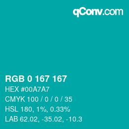 Color code: RGB 0 167 167 | qconv.com