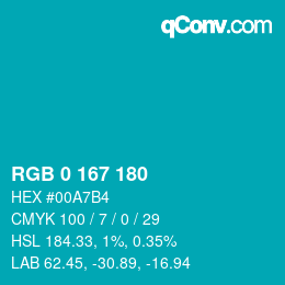 カラーコード: RGB 0 167 180 | qconv.com