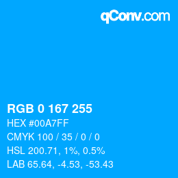 Color code: RGB 0 167 255 | qconv.com