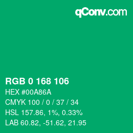 Color code: RGB 0 168 106 | qconv.com