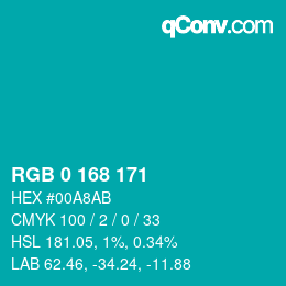 カラーコード: RGB 0 168 171 | qconv.com