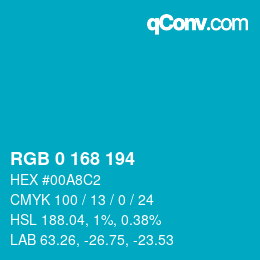 カラーコード: RGB 0 168 194 | qconv.com